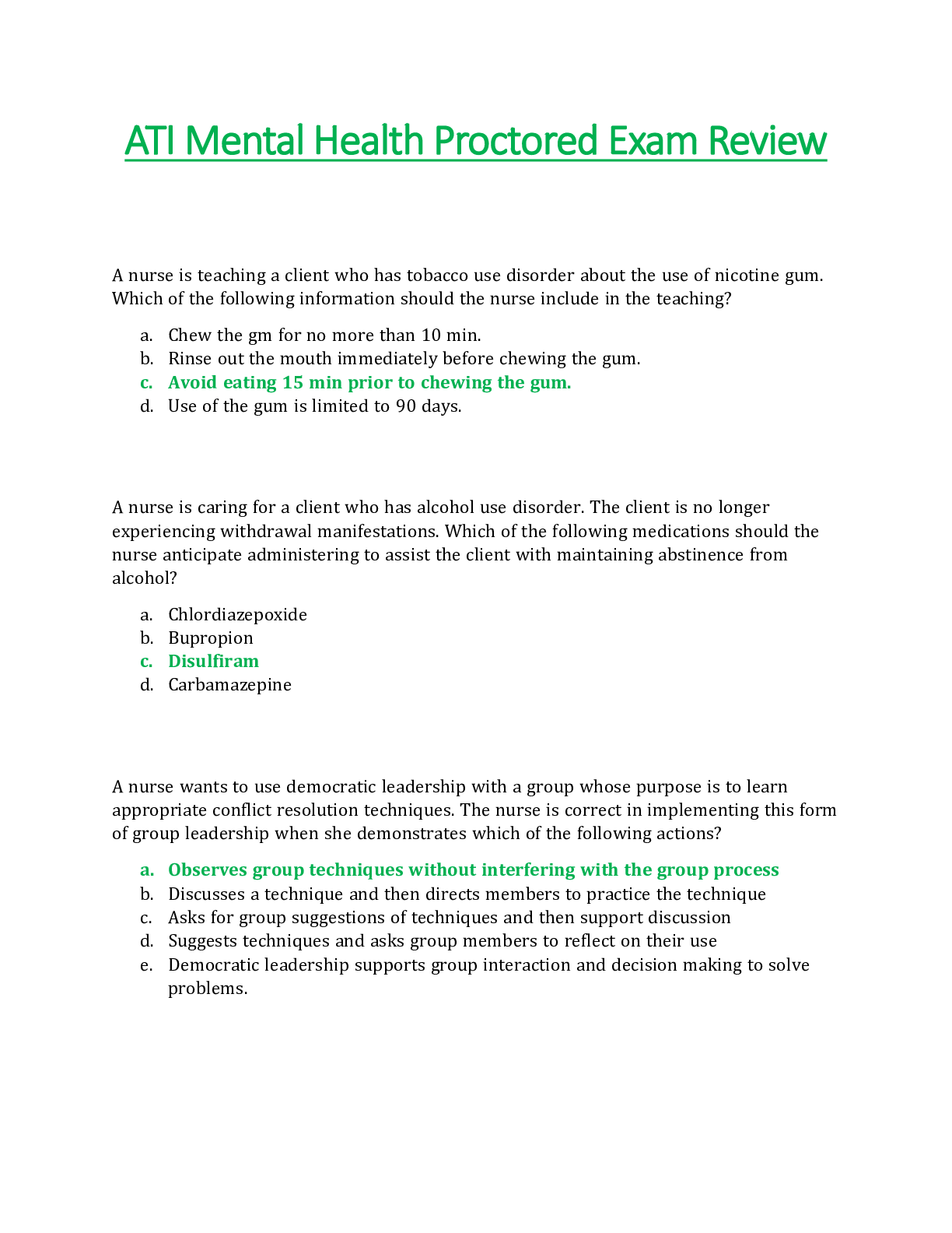 Preview of ATI Mental Health Proctored Exam Review Updated